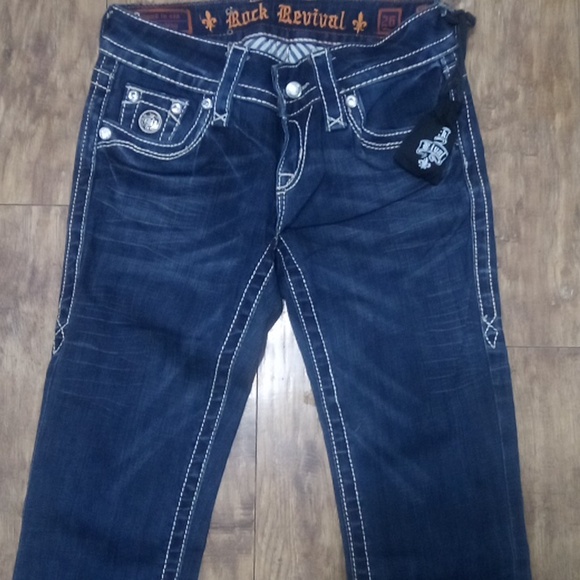 Rock Revival Women's 26 Bootcut Celine Bejeweled Faux Leather Flap Pockets NWOT - Picture 5 of 12